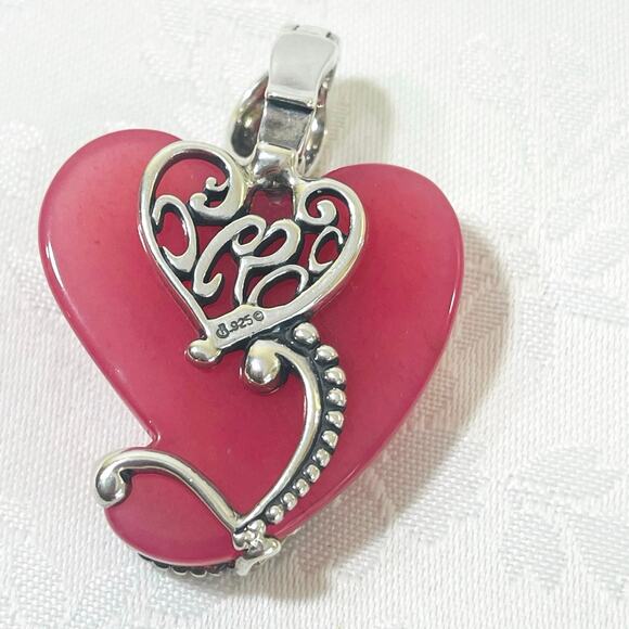 CAROLYN POLLACK Sterling Silver Rhodonite Heart Pendant Enhancer Pink 925 Relios - Picture 3 of 10
